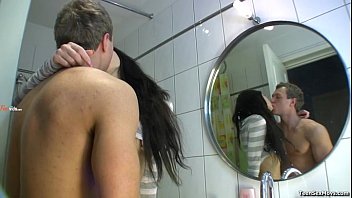 Brunette teen in the bathroom fucked like a whore